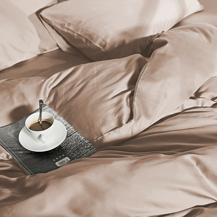 Dekbedovertrek bamboe viscose twill-satijn taupe 140 x 200/220 cm, met kussenslopen 60 x 70 cm
