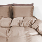 Dekbedovertrek bamboe viscose twill-satijn taupe 140 x 200/220 cm, met kussenslopen 60 x 70 cm