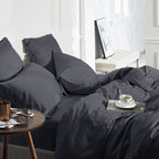 Dekbedovertrek bamboe viscose twill satijn T225 effen antraciet 200 x 200/220 cm, met kussenslopen 60 x 70 cm