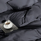 Dekbedovertrek bamboe viscose twill satijn T225 effen antraciet 200 x 200/220 cm, met kussenslopen 60 x 70 cm