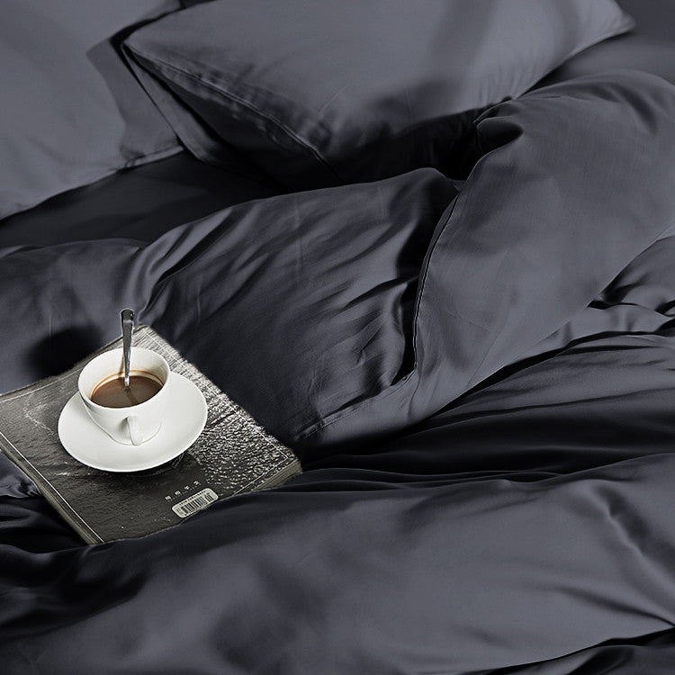 Dekbedovertrek bamboe viscose twill satijn antraciet 240 x 200/220 cm, met kussenslopen 60 x 70 cm