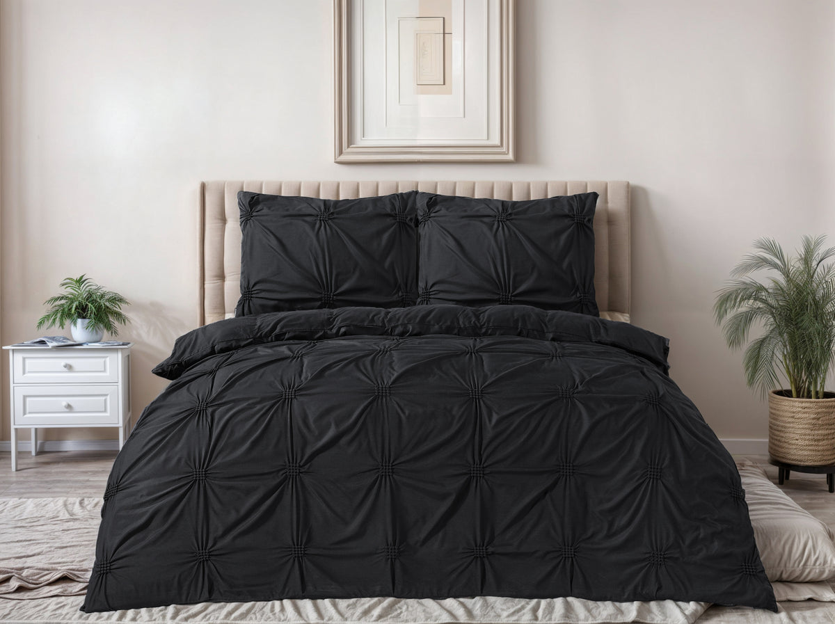 Dekbedovertrek microvezel pintuck zwart 240 x 220 cm, met 2 kussenslopen 60 x 70 cm