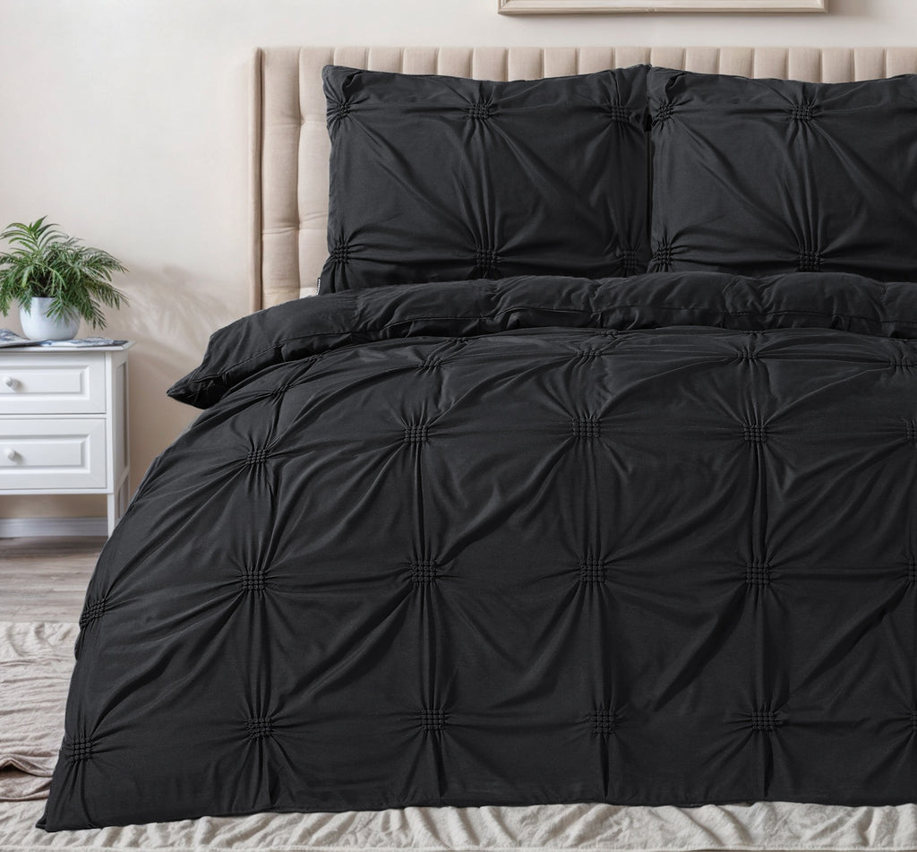 Dekbedovertrek microvezel pintuck zwart 240 x 220 cm, met 2 kussenslopen 60 x 70 cm