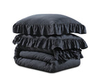 Dekbedovertrek microvezel ruffles antraciet 240 x 220 cm, met 2 kussenslopen 60 x 70 cm