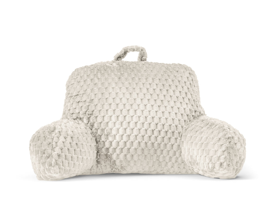Leeskussen met armleuningen polyester jacquardflanel crème 34 x 50 cm, met draaghandvat voor bed en bank