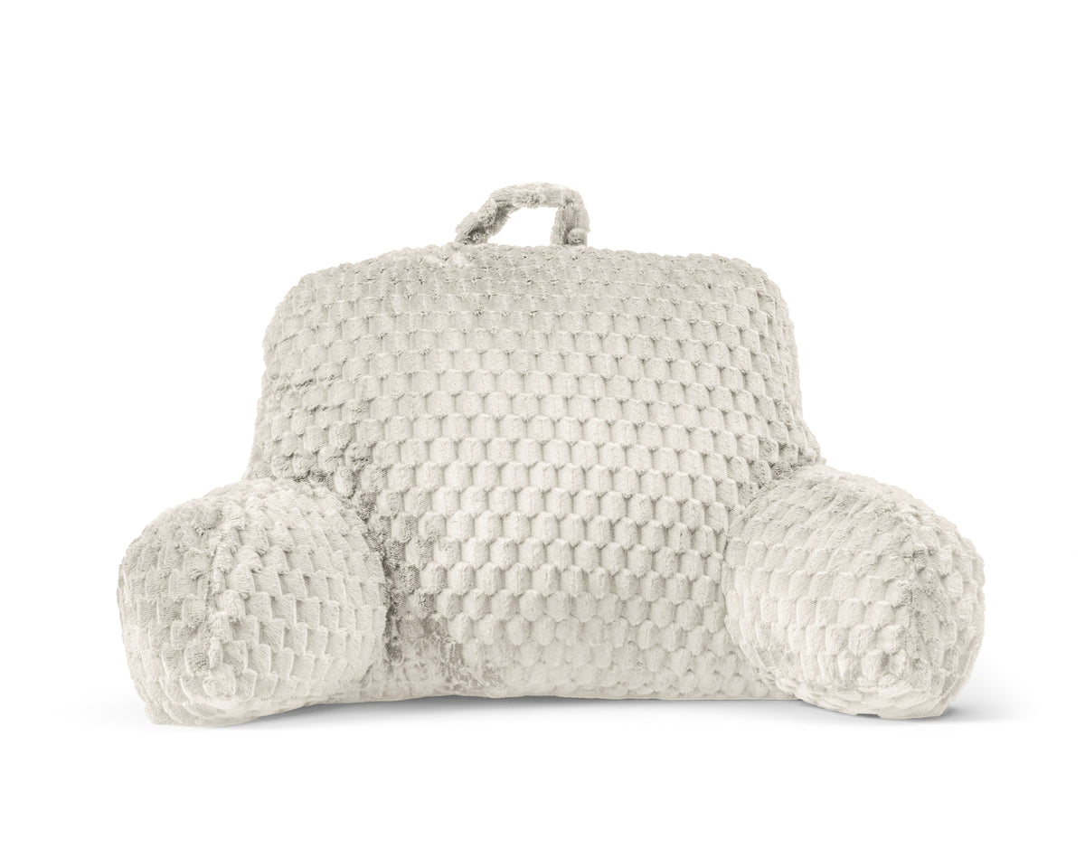 Leeskussen met armleuningen polyester jacquardflanel crème 34 x 50 cm, met draaghandvat voor bed en bank