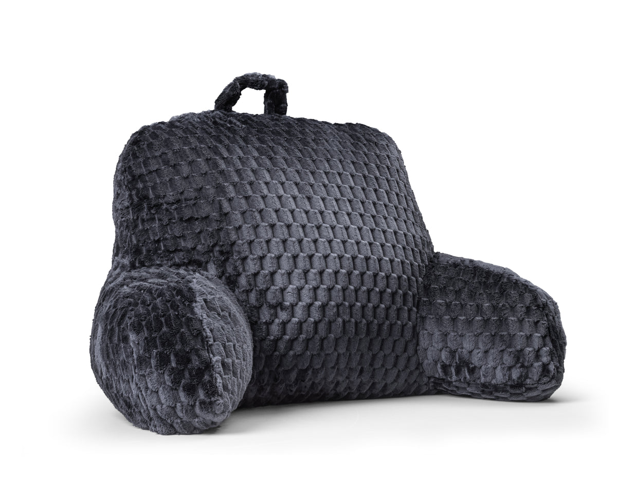Leeskussen polyester jacquardflanel antraciet 34 x 50 cm, met armsteunen en draaghandvat