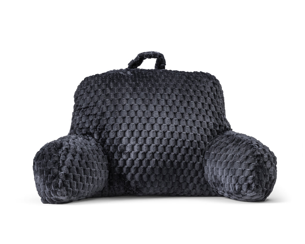 Leeskussen polyester jacquardflanel antraciet 34 x 50 cm, met armsteunen en draaghandvat