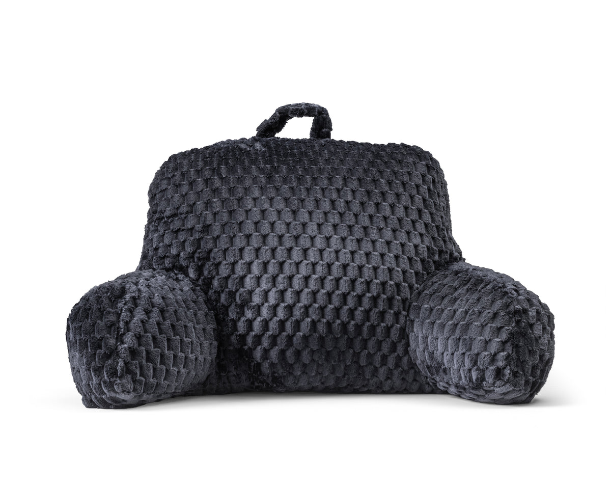 Leeskussen polyester jacquardflanel antraciet 34 x 50 cm, met armsteunen en draaghandvat