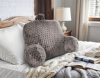 Bedsteunkussen jacquard flanel taupe met armleuningen en draaghandvat, rug 34 x 50 cm
