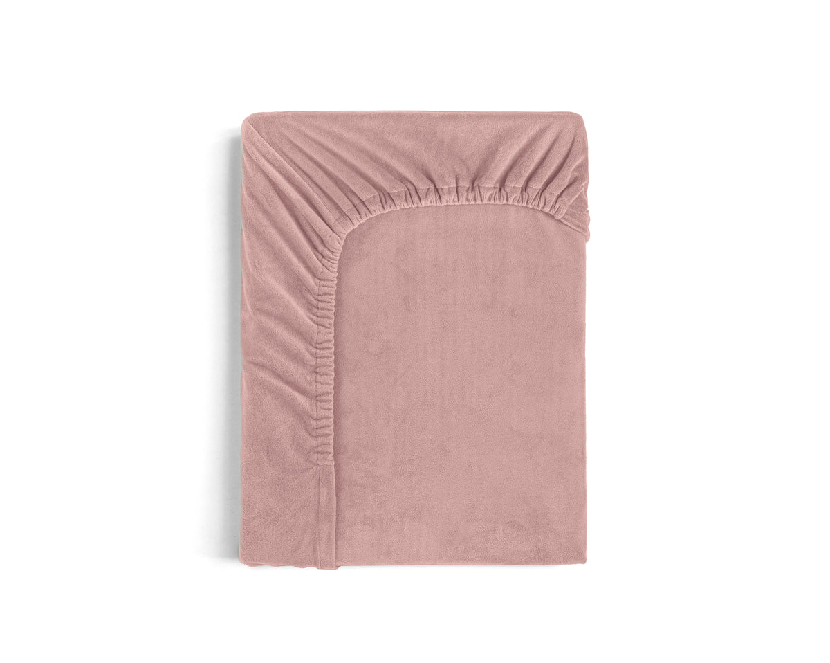 Hoeslaken velours polyester oudroze 90 x 200 cm, hoekhoogte 30 cm, strijkvrij voor de slaapkamer