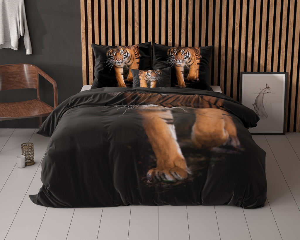 Dekbedovertrek microvezel tijger zwart 240 x 220 cm, met 2 kussenslopen 60 x 70 cm