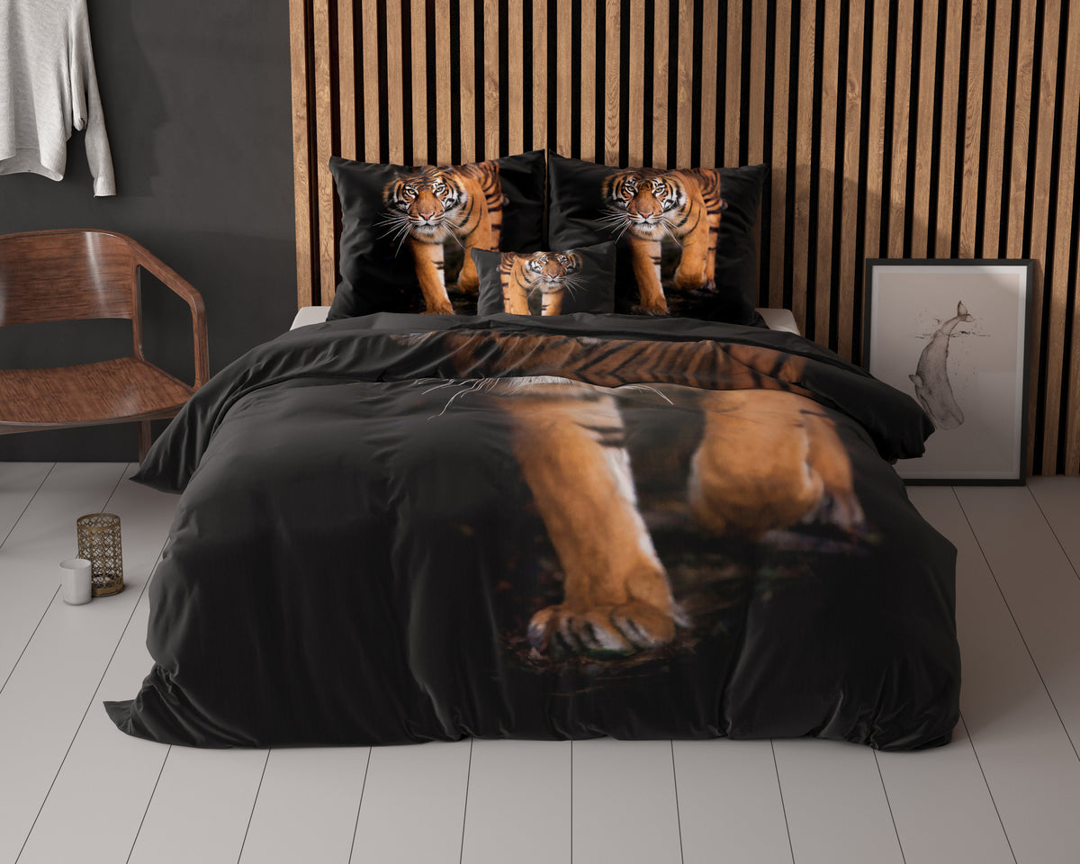 Dekbedovertrek microvezel tijger zwart 240 x 220 cm, met 2 kussenslopen 60 x 70 cm