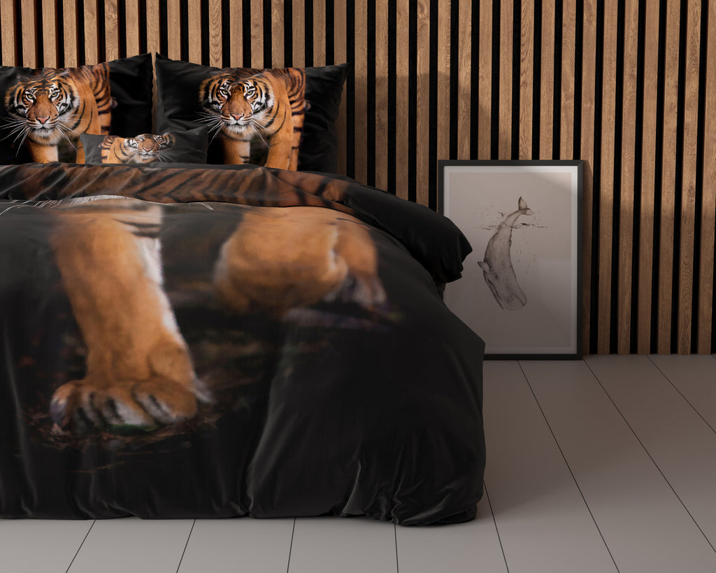 Dekbedovertrek microvezel tijger zwart 240 x 220 cm, met 2 kussenslopen 60 x 70 cm