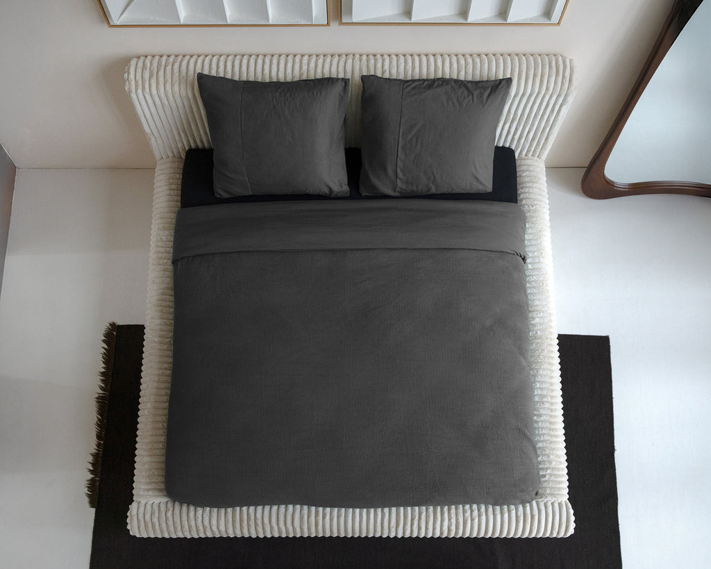 Dekbedovertrek katoen percale wafel antraciet 140 x 200/260 cm, met kussenslopen