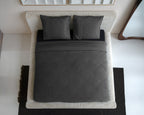 Dekbedovertrek katoen percale wafel antraciet 140 x 200/260 cm, met kussenslopen