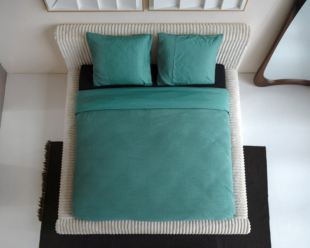 Dekbedovertrek wafel katoen percale groen 240 x 200/260 cm, met kussenslopen
