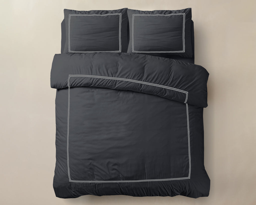 Dekbedovertrek katoen percale T180 zwart 200 x 200/260 cm, met kussenslopen en hotelsluiting
