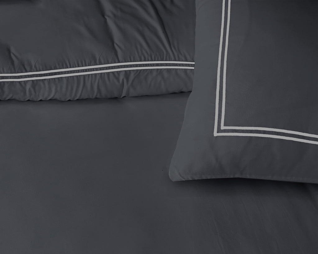 Dekbedovertrek katoen percale T180 zwart 200 x 200/260 cm, met kussenslopen en hotelsluiting