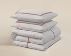 Dekbedovertrek katoen percale T180 taupe met bronskleurige bies, 140 x 200/260 cm, met 2 kussenslopen