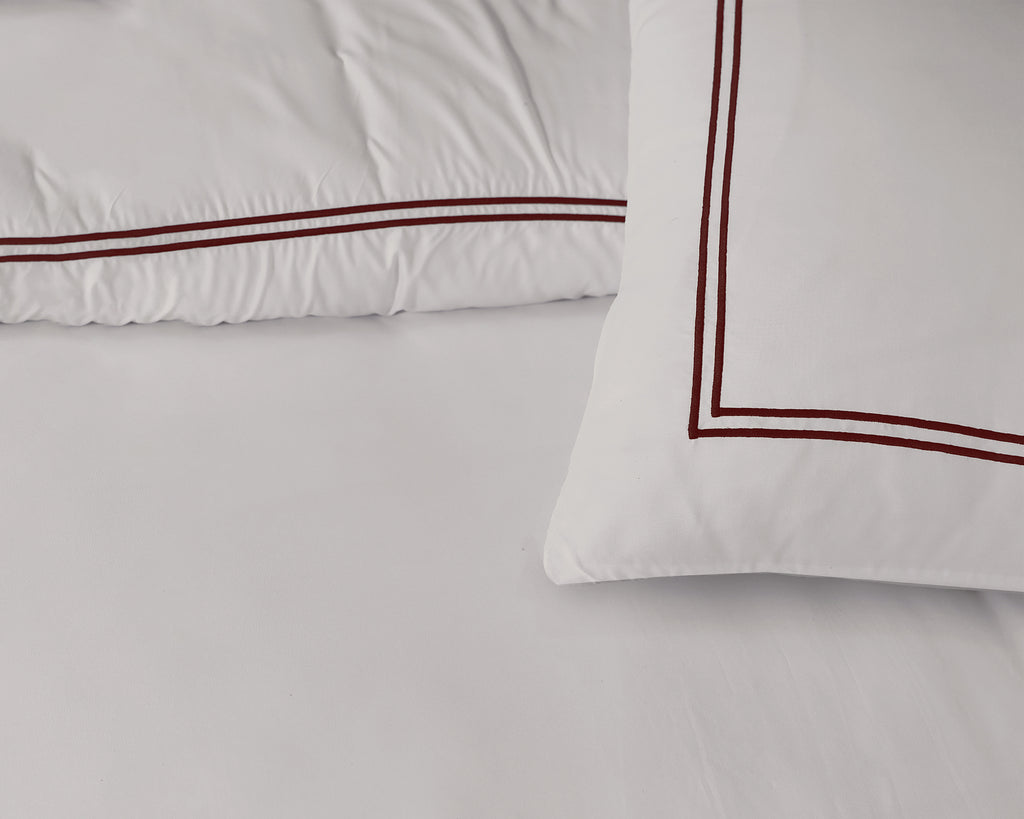 Dekbedovertrek katoen percale T180 taupe met bronskleurige bies, 140 x 200/260 cm, met 2 kussenslopen