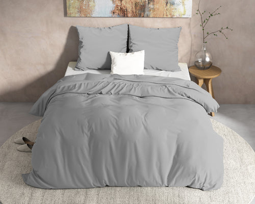 Dekbedovertrek flanel katoen grijs 240 x 220 cm, met 2 kussenslopen 60 x 70 cm