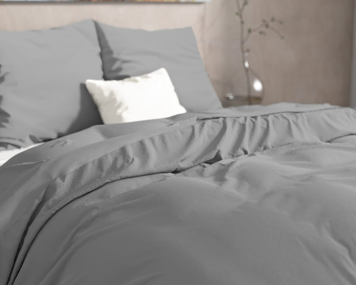Dekbedovertrek flanel katoen grijs 240 x 220 cm, met 2 kussenslopen 60 x 70 cm