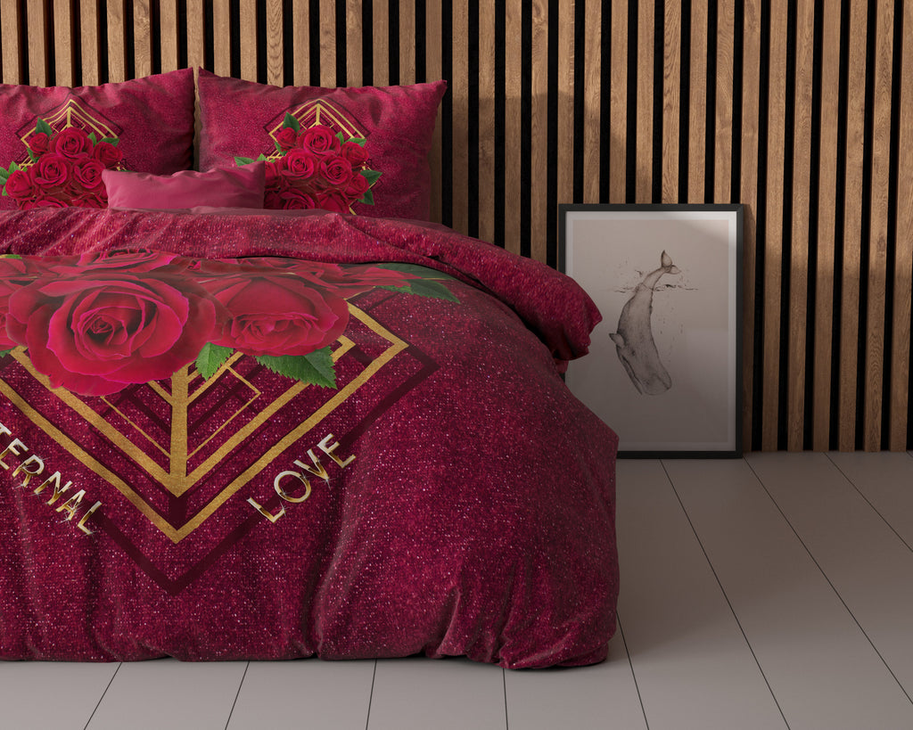Dekbedovertrek micropercale rode rozen Eternal Love bordeaux 200 x 220 cm, met 2 kussenslopen 60 x 70 cm