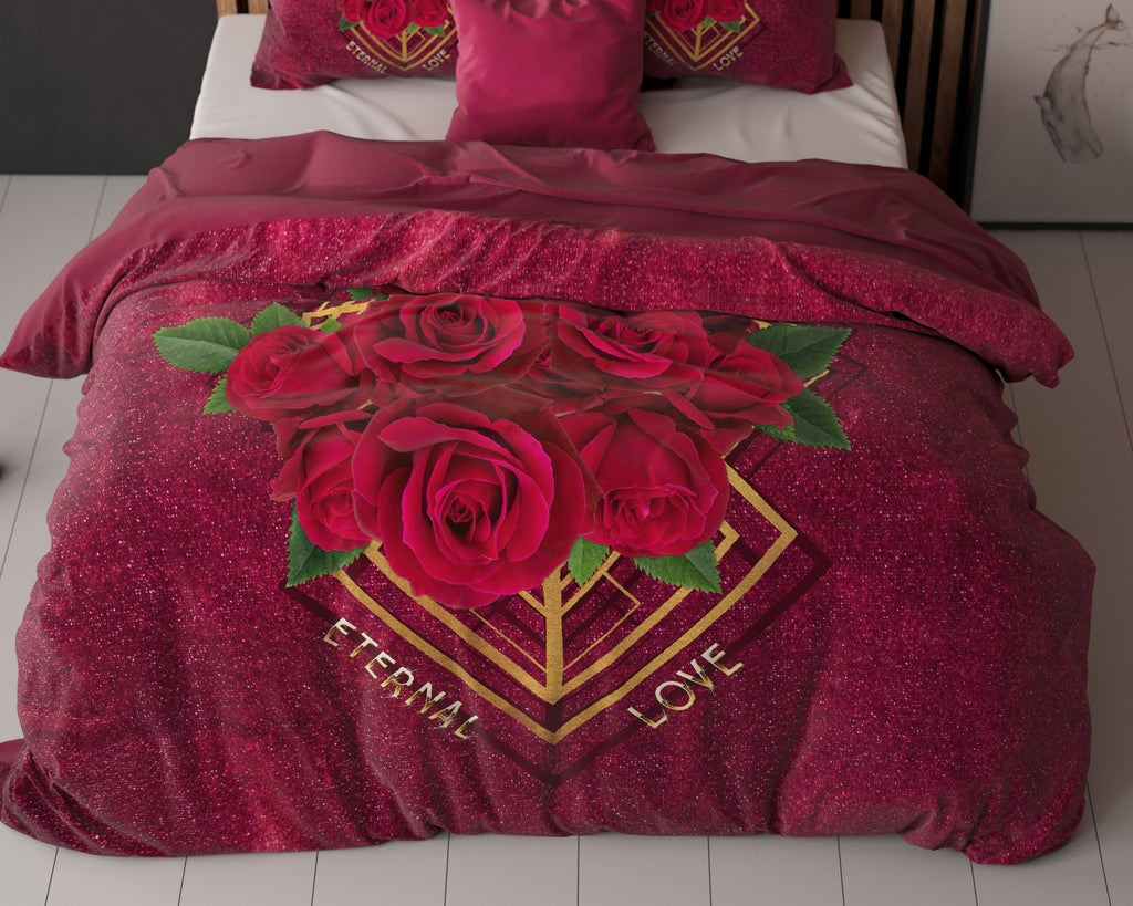 Dekbedovertrek micropercale rode rozen Eternal Love bordeaux 200 x 220 cm, met 2 kussenslopen 60 x 70 cm