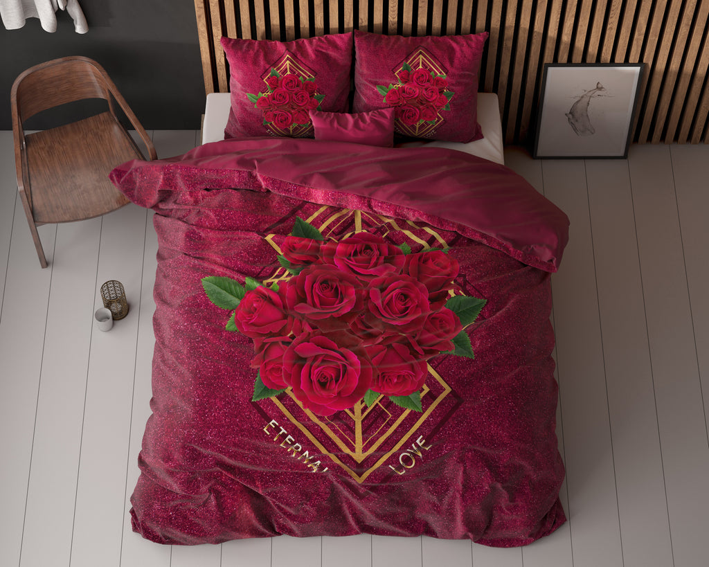 Dekbedovertrek micropercale rode rozen Eternal Love bordeaux 200 x 220 cm, met 2 kussenslopen 60 x 70 cm