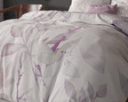 Dekbedovertrek microvezel bladeren wit en lila 200 x 200/220 cm, met 2 kussenslopen 60 x 70 cm