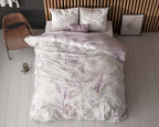 Dekbedovertrek microvezel Waterbladeren wit met lila 240 x 220 cm, met 2 kussenslopen 60 x 70 cm
