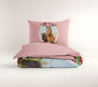 Dekbedovertrek microvezel roze met paard en rozen, 140 x 200/220 cm, met kussensloop 60 x 70 cm