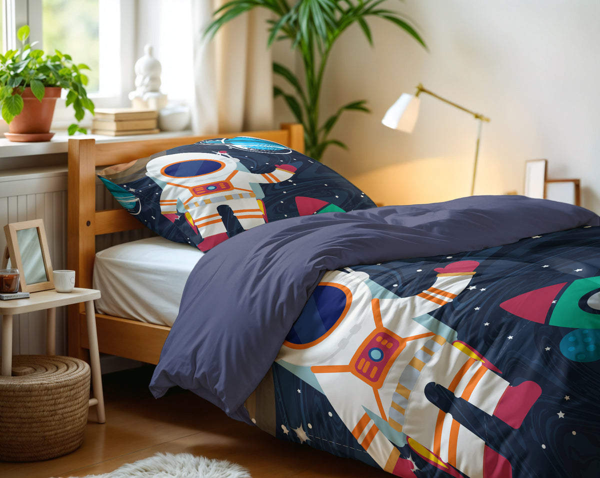 Dekbedovertrek microvezel ruimtevaarder astronaut blauw 140 x 200/220 cm, met kussensloop 60 x 70 cm