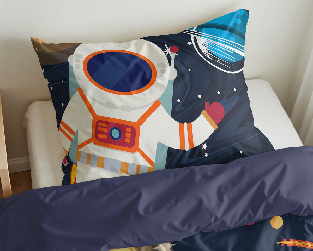 Dekbedovertrek microvezel ruimtevaarder astronaut blauw 140 x 200/220 cm, met kussensloop 60 x 70 cm