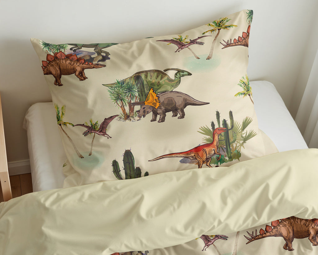 Dekbedovertrek microvezel Bamdino dinoprint groen 140 x 200/220 cm, met kussensloop 60 x 70 cm