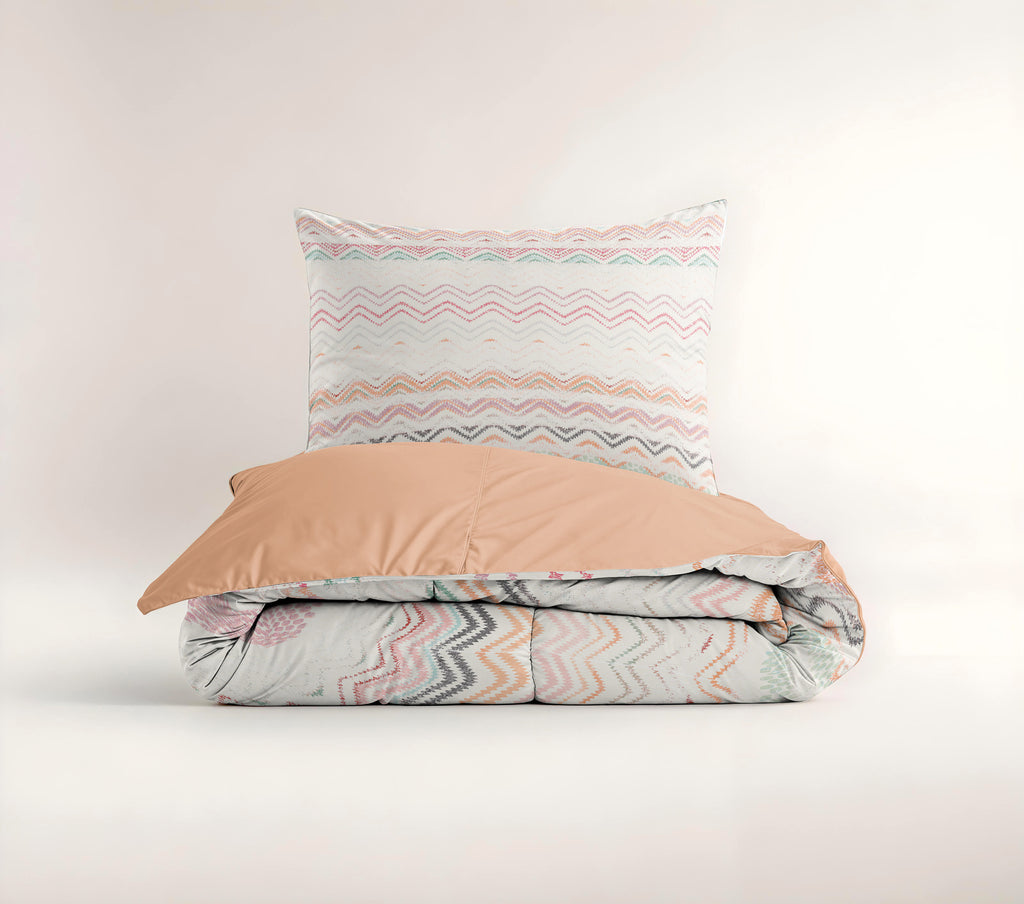 Dekbedovertrek microvezel Elaya roze met zigzagprint 140 x 200/220 cm, met kussensloop 60 x 70 cm