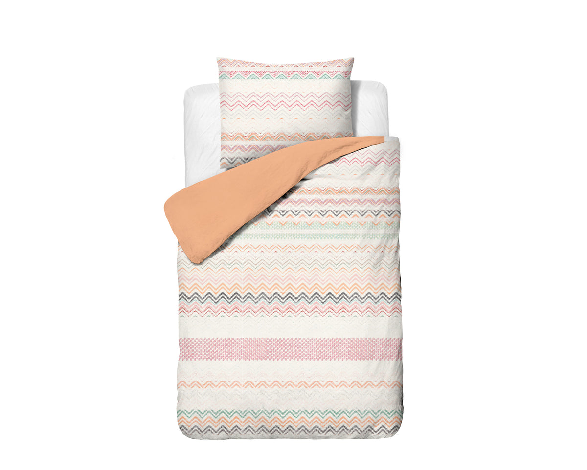 Dekbedovertrek microvezel Elaya roze met zigzagprint 140 x 200/220 cm, met kussensloop 60 x 70 cm