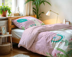 Dekbedovertrek microvezel roze met lama en cactussen 140 x 200/220 cm, met kussensloop 60 x 70 cm