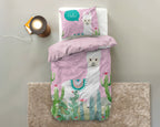 Dekbedovertrek microvezel roze met lama en cactussen 140 x 200/220 cm, met kussensloop 60 x 70 cm