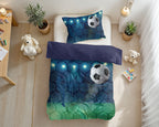 Dekbedovertrek microvezel voetbal blauw groen 140 x 200/220 cm, met kussensloop 60 x 70 cm
