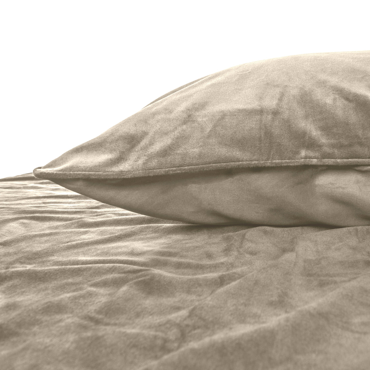 Dekbedovertrek fluweel polyester taupe 140 x 220 cm, met kussensloop en drukknopen