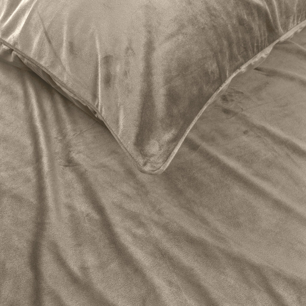 Dekbedovertrek fluweel polyester taupe 140 x 220 cm, met kussensloop en drukknopen