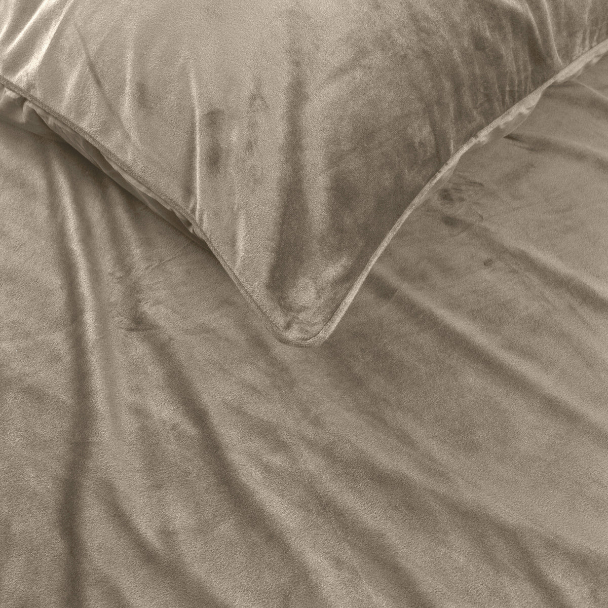 Dekbedovertrek fluweel polyester taupe 140 x 220 cm, met kussensloop en drukknopen