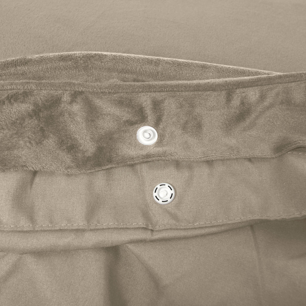 Dekbedovertrek fluweel polyester taupe 140 x 220 cm, met kussensloop en drukknopen