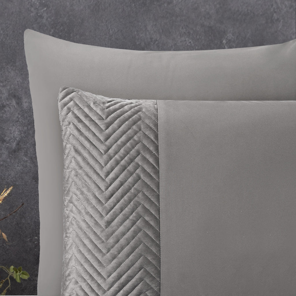 Dekbedovertrek velvet polyester zand/grijs, Crossline, 140 x 220 cm, met kussenslopen 60 x 70 cm