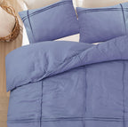 Dekbedovertrek microvezel gewassen met plooidetails blauw 140 x 220 cm, met kussenslopen 60 x 70 cm