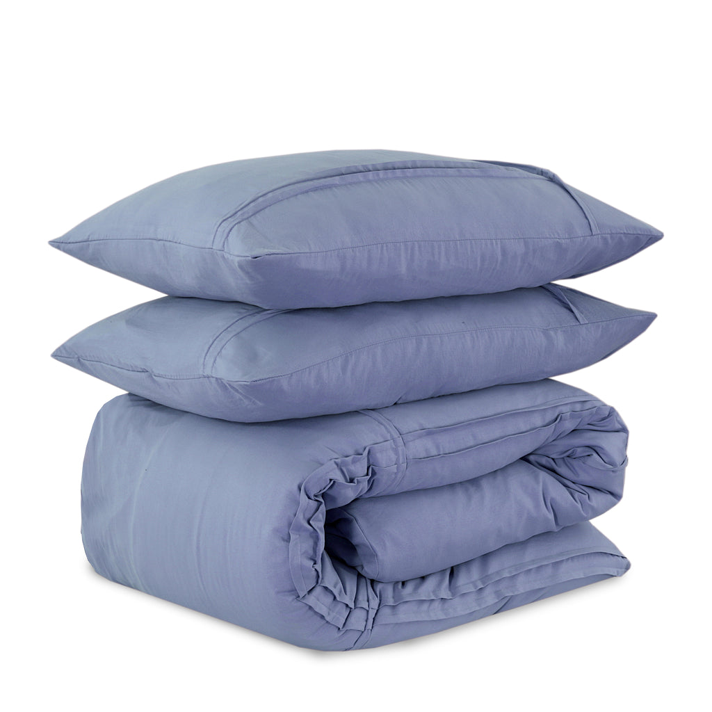 Dekbedovertrek microvezel gewassen met plooidetails blauw 140 x 220 cm, met kussenslopen 60 x 70 cm