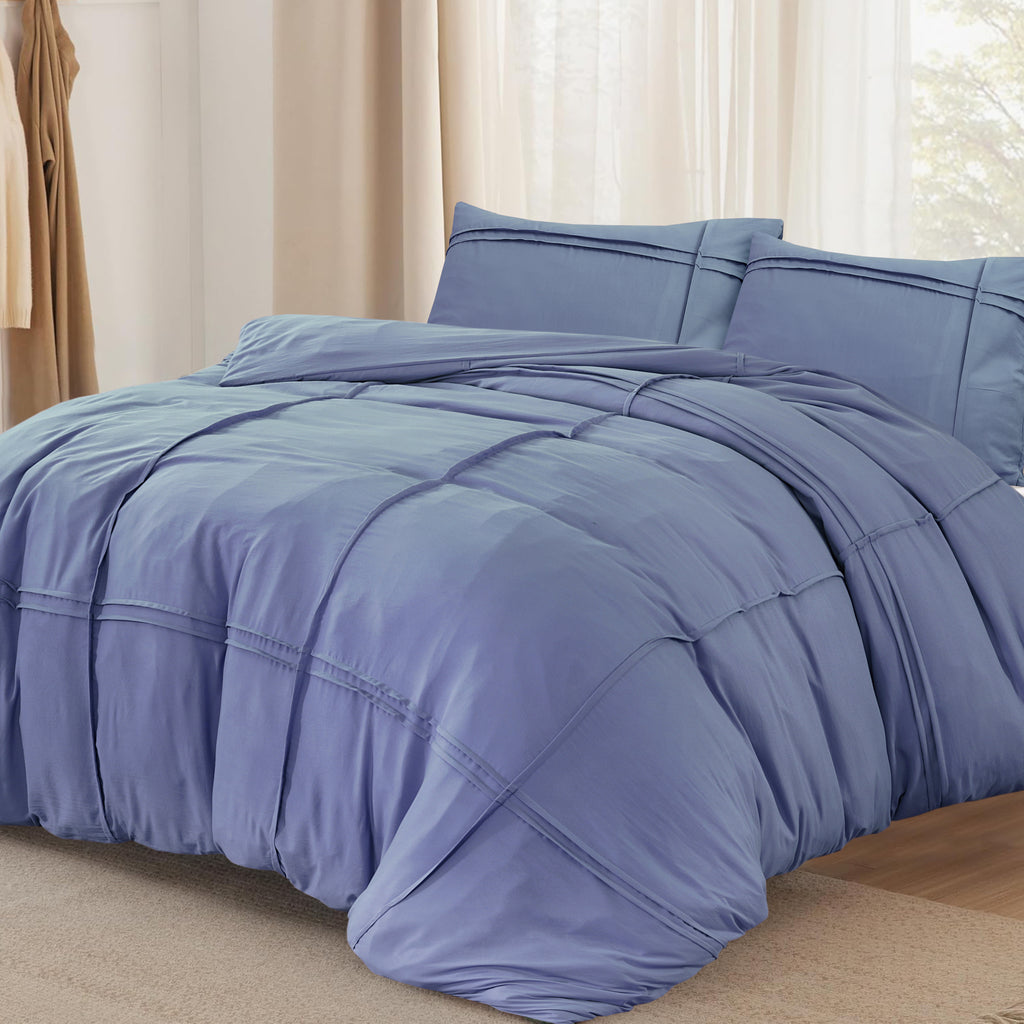 Dekbedovertrek microvezel gewassen getuft blauw 200 x 220 cm, met kussenslopen 60 x 70 cm