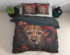 Dekbedovertrek katoensatijn Leopardo bloemenprint met cheetah, multicolor 140 x 220 cm, met 1 kussensloop 60 x 70 cm